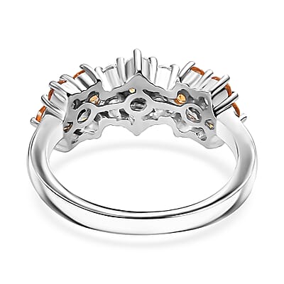 Madagascar Yellow Sapphire and Moissanite 1.50 ctw Three Flower Ring in Rhodium Over Sterling Silver (Size 10.0)