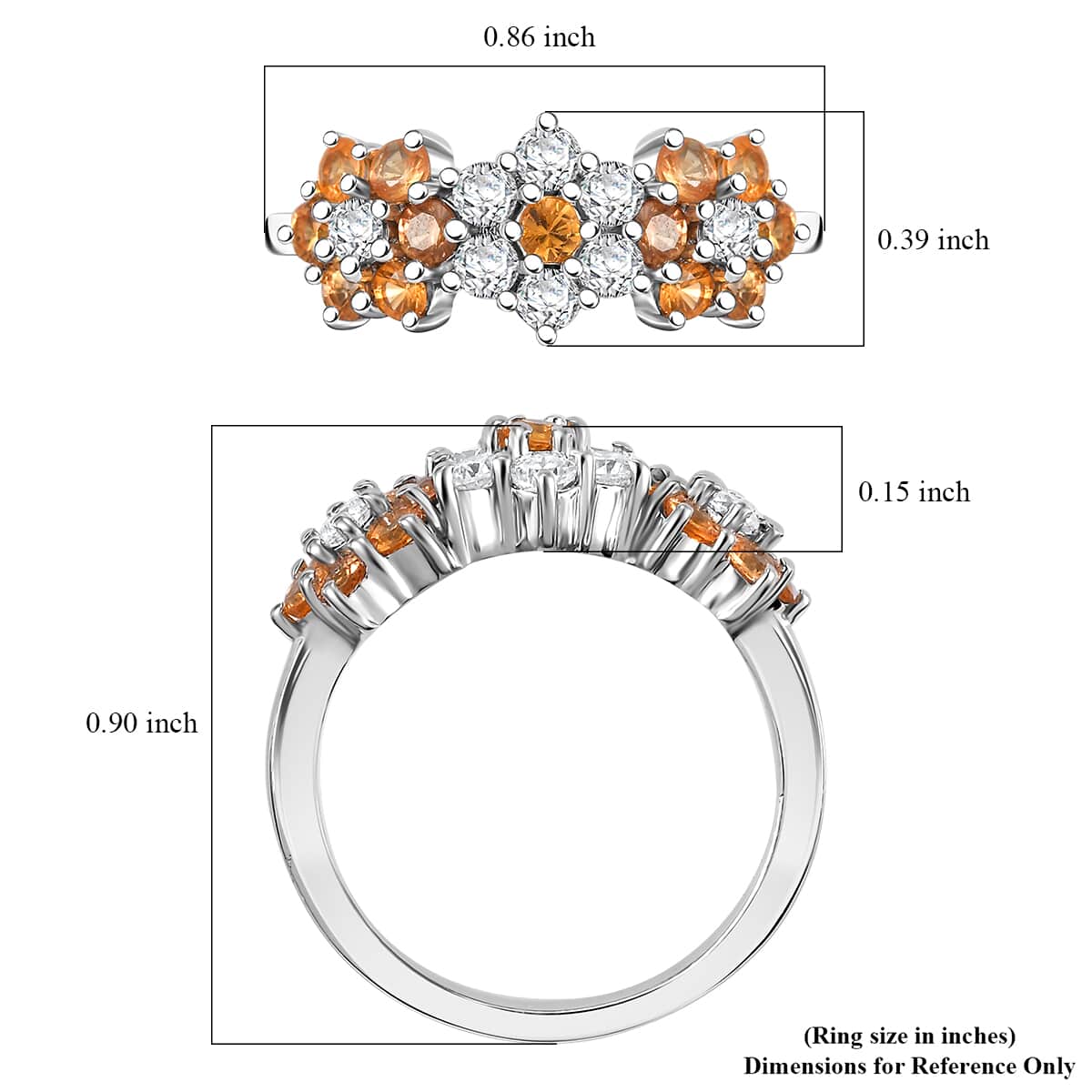 Madagascar Yellow Sapphire, Moissanite Three Flower Ring in Rhodium Over Sterling Silver (Size 10.0) 1.50 ctw image number 5