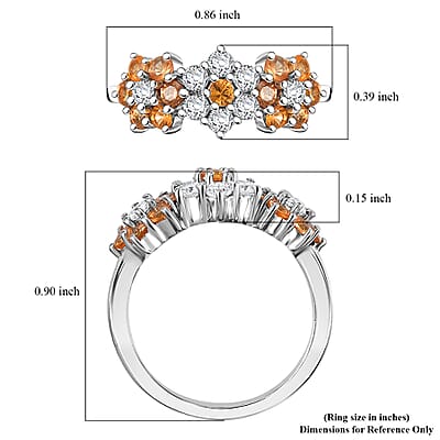 Madagascar Yellow Sapphire and Moissanite 1.50 ctw Three Flower Ring in Rhodium Over Sterling Silver (Size 10.0)
