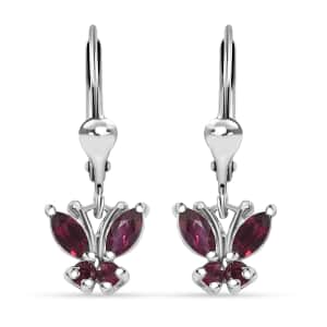 Premium Anthill Garnet 1.00 ctw Butterfly Earrings in Rhodium Over Sterling Silver