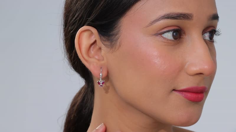 Premium Anthill Garnet 1.00 ctw Butterfly Earrings in Rhodium Over Sterling Silver
