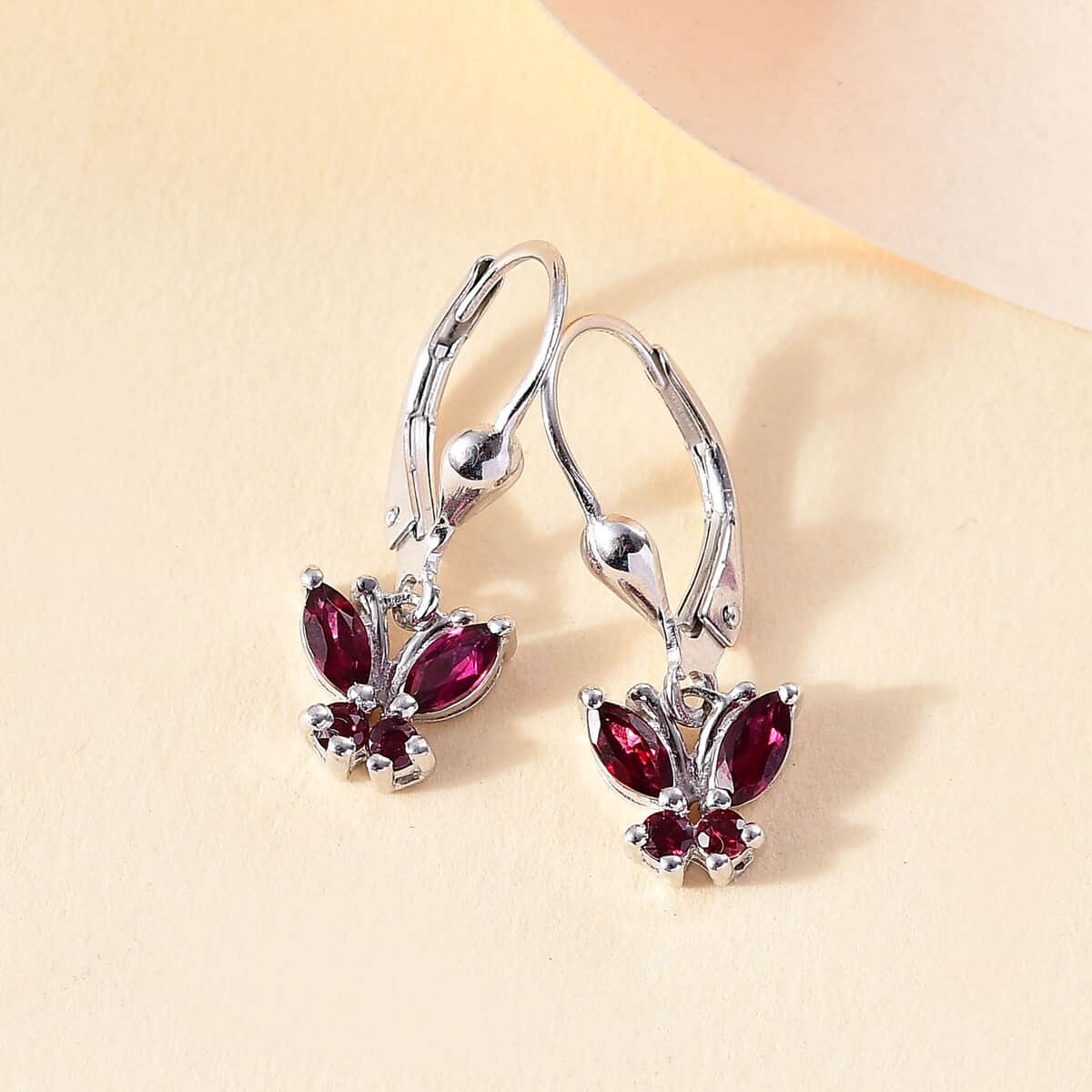 Premium Anthill Garnet 1.00 ctw Butterfly Earrings in Rhodium Over Sterling Silver image number 1