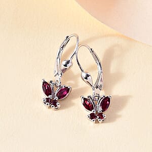 Premium Anthill Garnet 1.00 ctw Butterfly Earrings in Rhodium Over Sterling Silver
