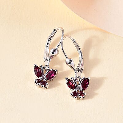 Premium Anthill Garnet 1.00 ctw Butterfly Earrings in Rhodium Over Sterling Silver