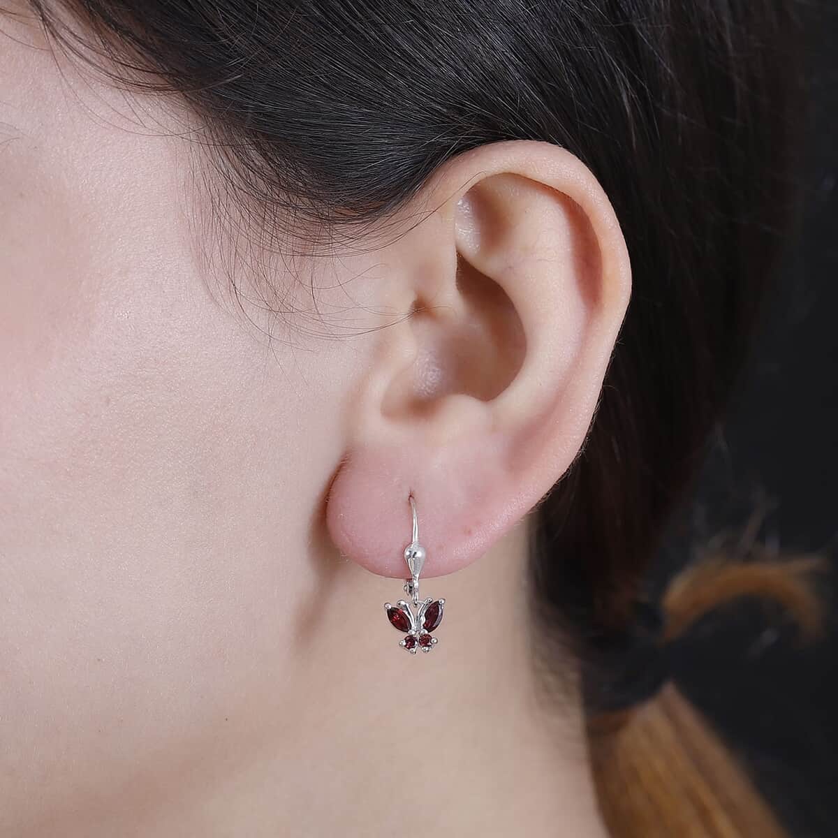 Premium Anthill Garnet 1.00 ctw Butterfly Earrings in Rhodium Over Sterling Silver image number 2