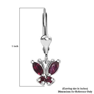 Premium Anthill Garnet 1.00 ctw Butterfly Earrings in Rhodium Over Sterling Silver