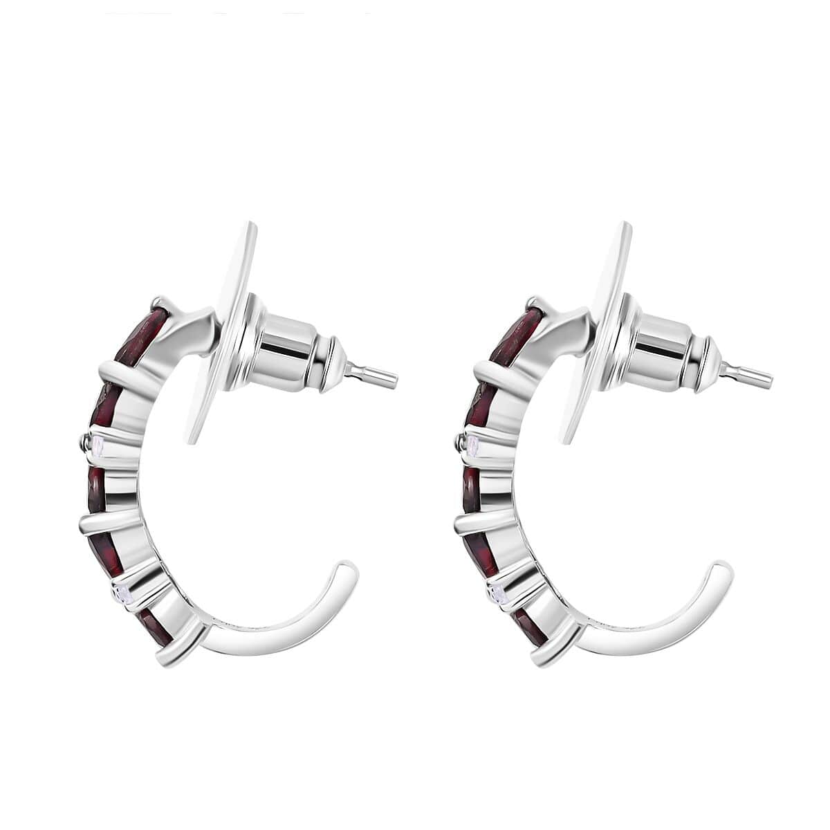 Premium Anthill Garnet and White Zircon 2.10 ctw J-Hoop Earrings in Rhodium Over Sterling Silver image number 3