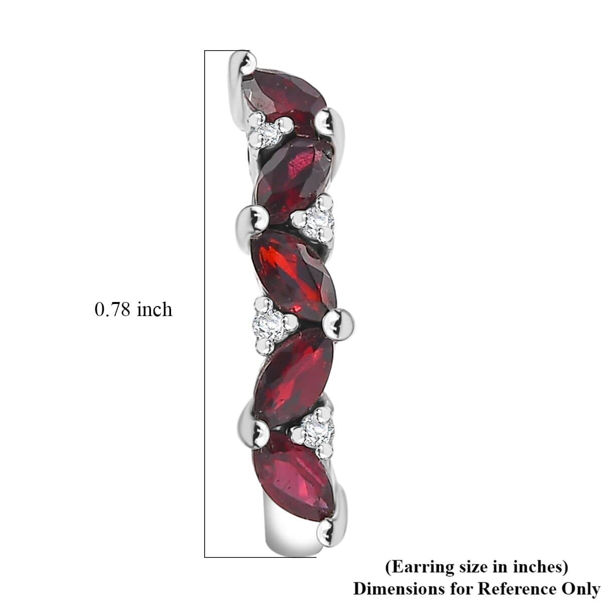 Premium Anthill Garnet and White Zircon 2.10 ctw J-Hoop Earrings in Rhodium Over Sterling Silver image number 4