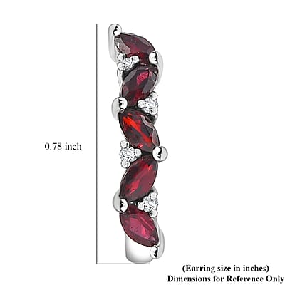 D'Joy Premium Anthill Garnet and White Zircon 2.10 ctw J-Hoop Earrings in Rhodium Over Sterling Silver