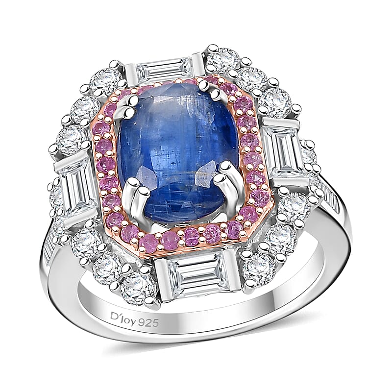 D'Joy Kashmir Kyanite and Multi Gemstone 5.90 ctw Royal Elegance Ring in Rhodium Over Sterling Silver (Size 7.0)