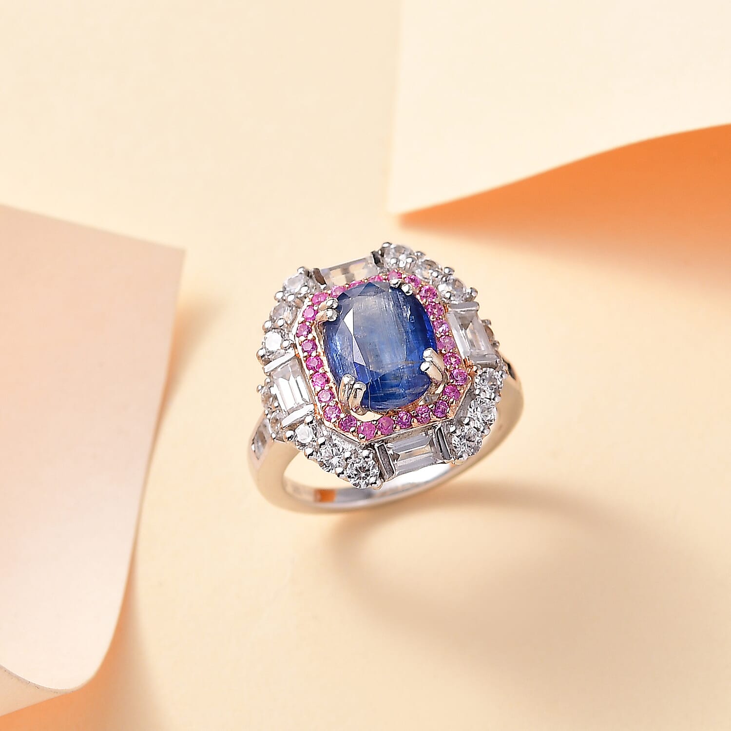 D'Joy Kashmir Kyanite and Multi Gemstone 5.90 ctw Royal Elegance Ring in Rhodium Over Sterling Silver (Size 7.0)