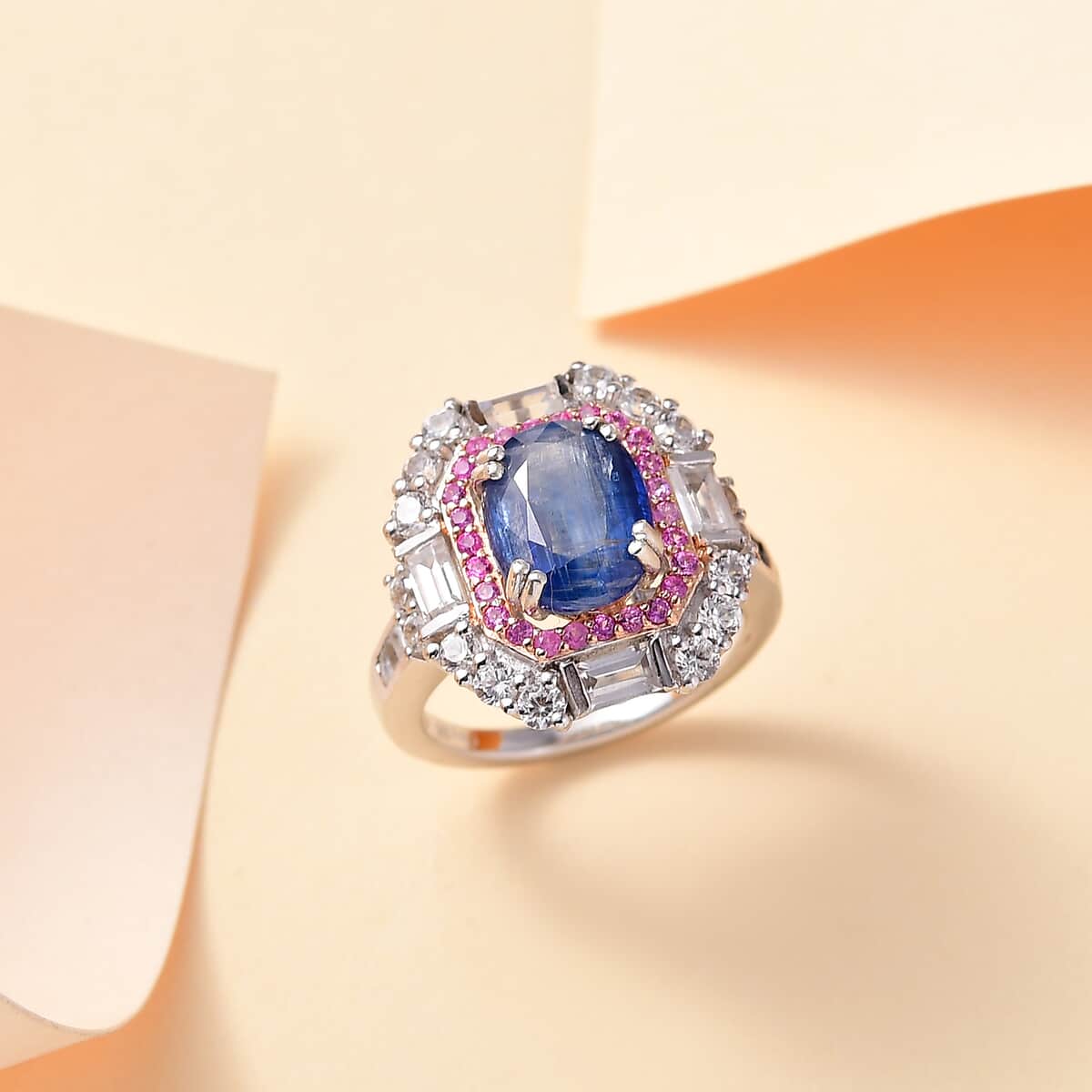 Kashmir Kyanite and Multi Gemstone 5.90 ctw Royal Elegance Ring in Rhodium Over Sterling Silver (Size 7.0) image number 1