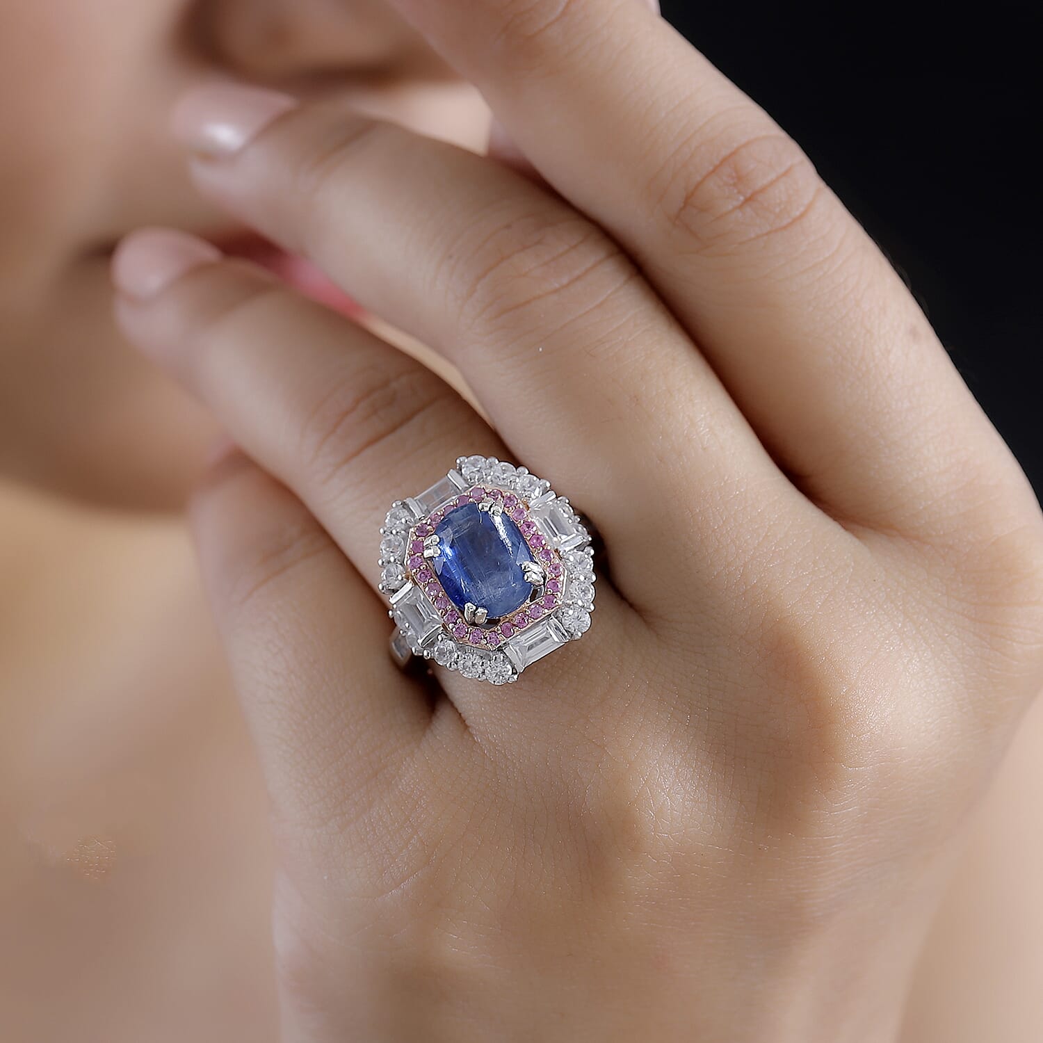 D'Joy Kashmir Kyanite and Multi Gemstone 5.90 ctw Royal Elegance Ring in Rhodium Over Sterling Silver (Size 7.0)
