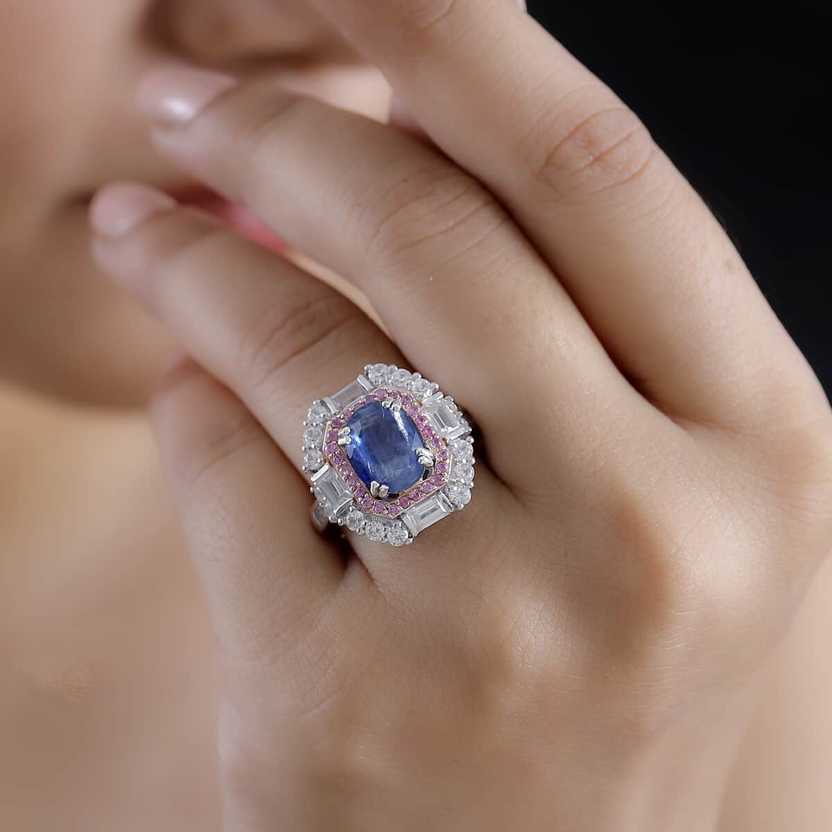 Kashmir Kyanite and Multi Gemstone 5.90 ctw Royal Elegance Ring in Rhodium Over Sterling Silver (Size 7.0) image number 2