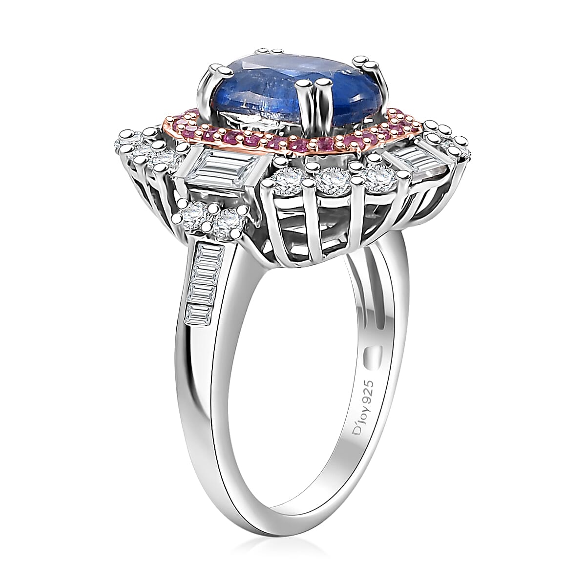 D'Joy Kashmir Kyanite and Multi Gemstone 5.90 ctw Royal Elegance Ring in Rhodium Over Sterling Silver (Size 7.0)