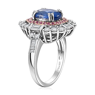 D'Joy Kashmir Kyanite and Multi Gemstone 5.90 ctw Royal Elegance Ring in Rhodium Over Sterling Silver (Size 7.0)