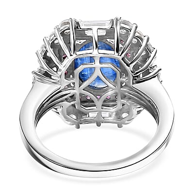 D'Joy Kashmir Kyanite and Multi Gemstone 5.90 ctw Royal Elegance Ring in Rhodium Over Sterling Silver (Size 7.0)
