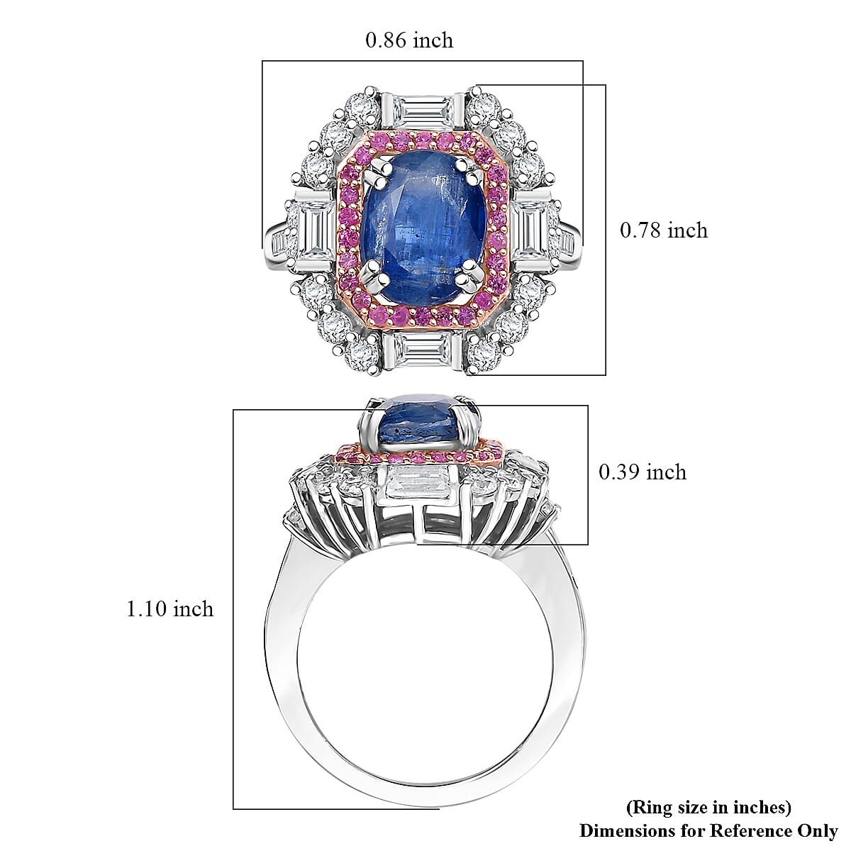D'Joy Kashmir Kyanite and Multi Gemstone 5.90 ctw Royal Elegance Ring in Rhodium Over Sterling Silver (Size 7.0)