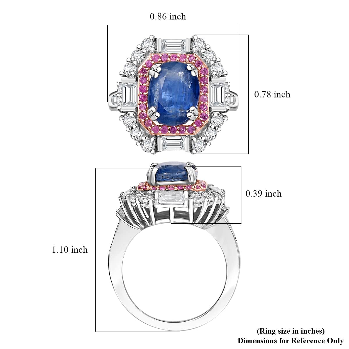 Kashmir Kyanite and Multi Gemstone 5.90 ctw Royal Elegance Ring in Rhodium Over Sterling Silver (Size 7.0) image number 5