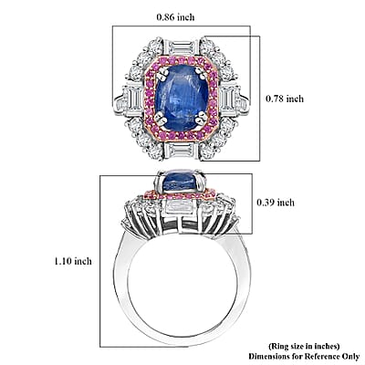 D'Joy Kashmir Kyanite and Multi Gemstone 5.90 ctw Royal Elegance Ring in Rhodium Over Sterling Silver (Size 7.0)