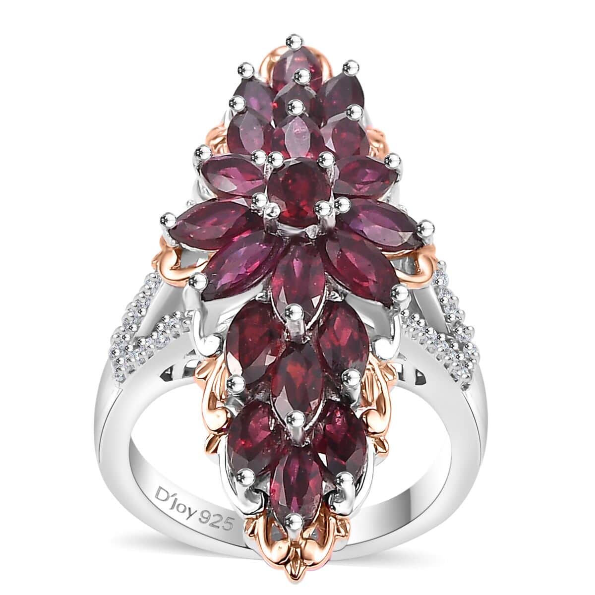 Premium Anthill Garnet and White Zircon 4.65 ctw Elongated Ring in Vermeil RG and Rhodium Over Sterling Silver (Size 10.0) image number 0