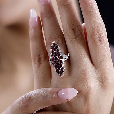 Premium Anthill Garnet and White Zircon 4.65 ctw Elongated Ring in Vermeil RG and Rhodium Over Sterling Silver (Size 10.0)