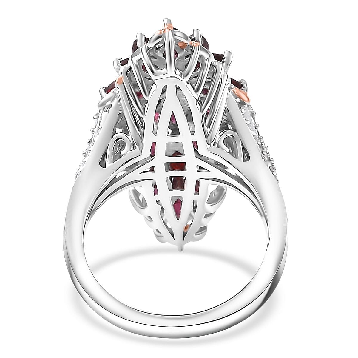 Anthill Garnet, White Zircon Elongated Ring in Vermeil RG and Rhodium Over Sterling Silver (Size 10.0) 4.65 ctw