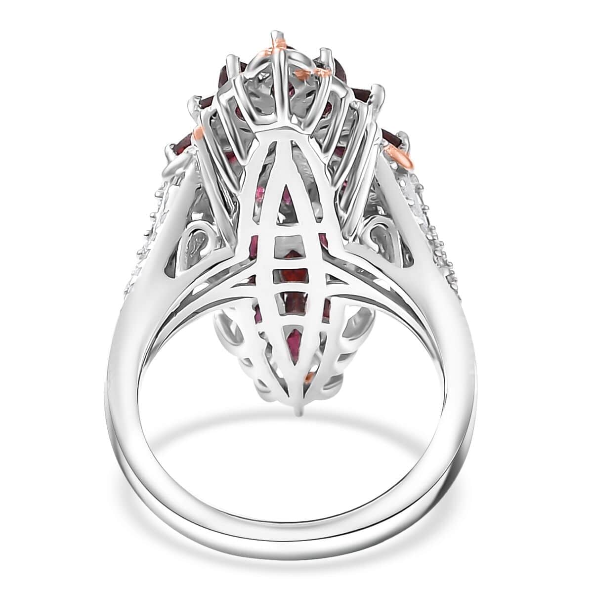 Premium Anthill Garnet and White Zircon 4.65 ctw Elongated Ring in Vermeil RG and Rhodium Over Sterling Silver (Size 10.0) image number 4