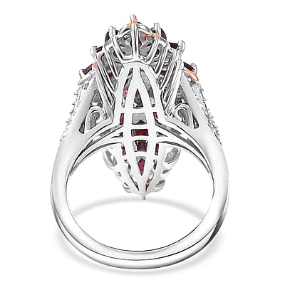 Premium Anthill Garnet and White Zircon 4.65 ctw Elongated Ring in Vermeil RG and Rhodium Over Sterling Silver (Size 10.0)