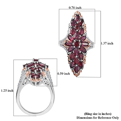 Premium Anthill Garnet and White Zircon 4.65 ctw Elongated Ring in Vermeil RG and Rhodium Over Sterling Silver (Size 10.0)