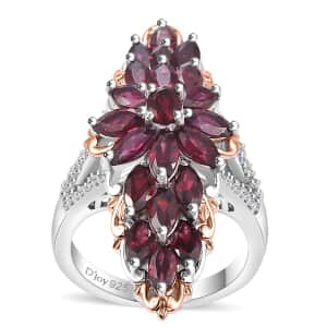 Premium Anthill Garnet and White Zircon 4.65 ctw Elongated Ring in Vermeil RG and Rhodium Over Sterling Silver (Size 9.0)