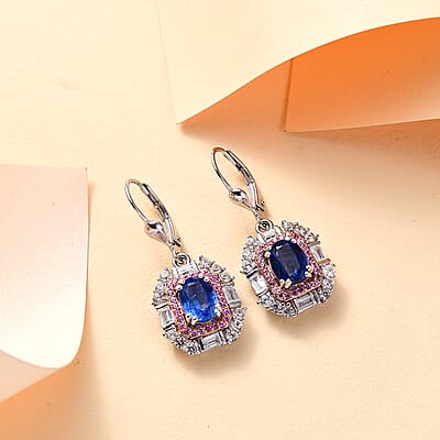 D'Joy Kashmir Kyanite and Multi Gemstone 5.50 ctw Royal Elegance Earrings in Rhodium Over Sterling Silver