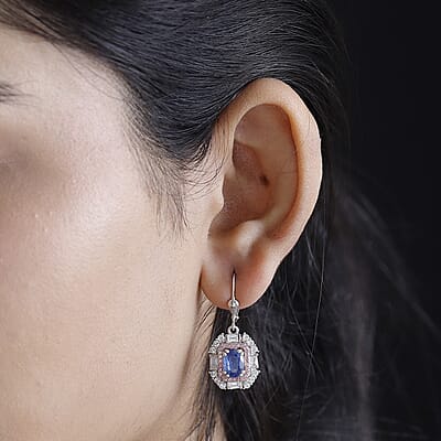 D'Joy Kashmir Kyanite and Multi Gemstone 5.50 ctw Royal Elegance Earrings in Rhodium Over Sterling Silver