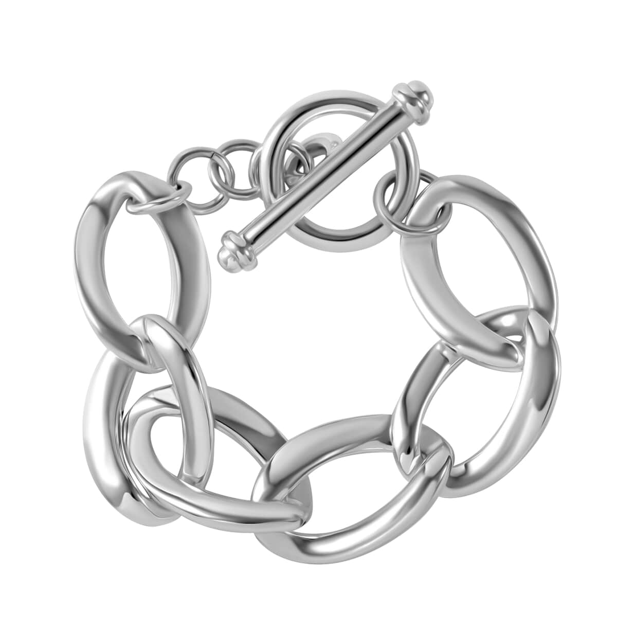 Sterling Silver Curb Toggle Clasp Bracelet (7.25 In) 17.63 Grams image number 0