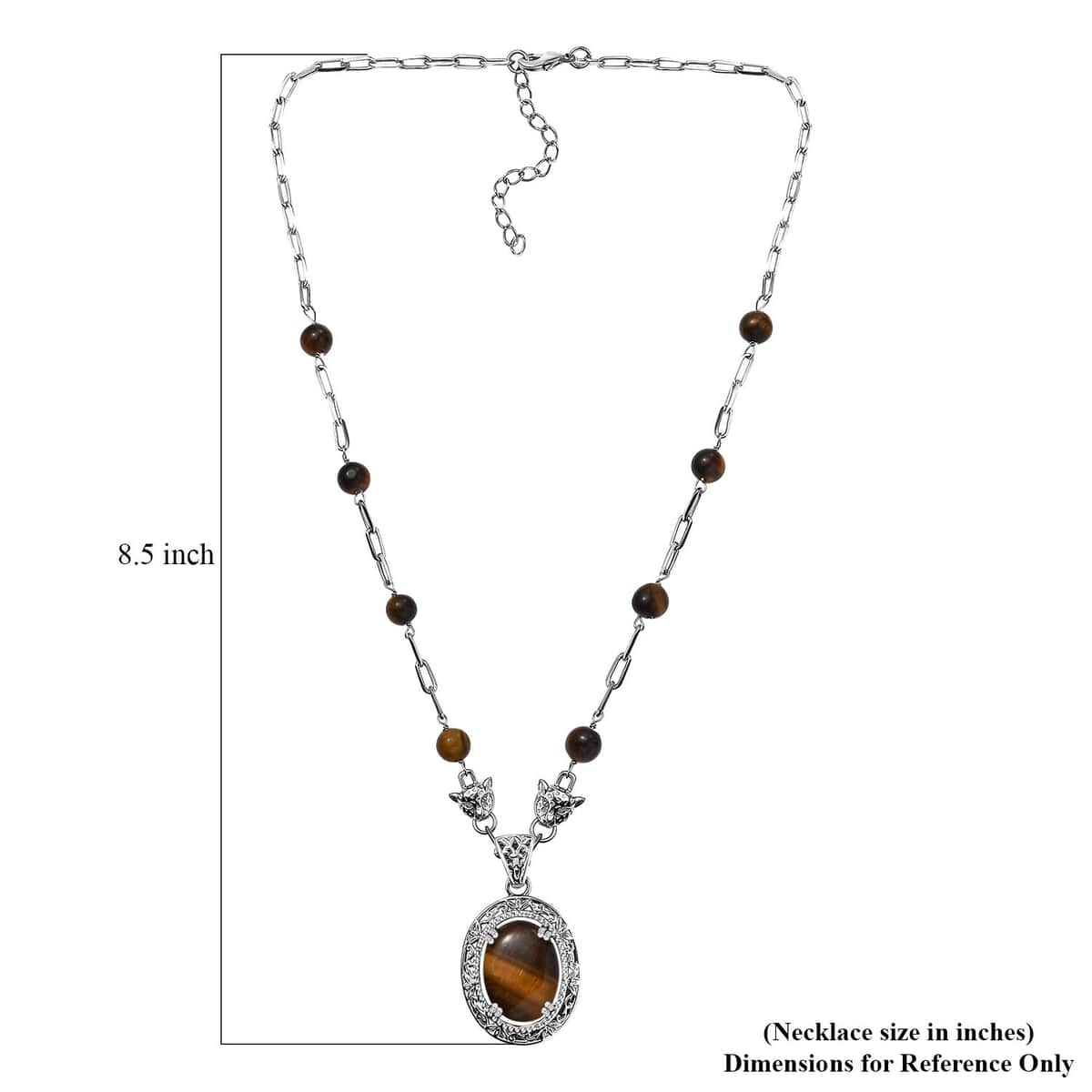 Tigers Eye 31.60 ctw Paper Clip and Leopard Head Necklace in Platinum Bond 18 -20 Inches image number 5