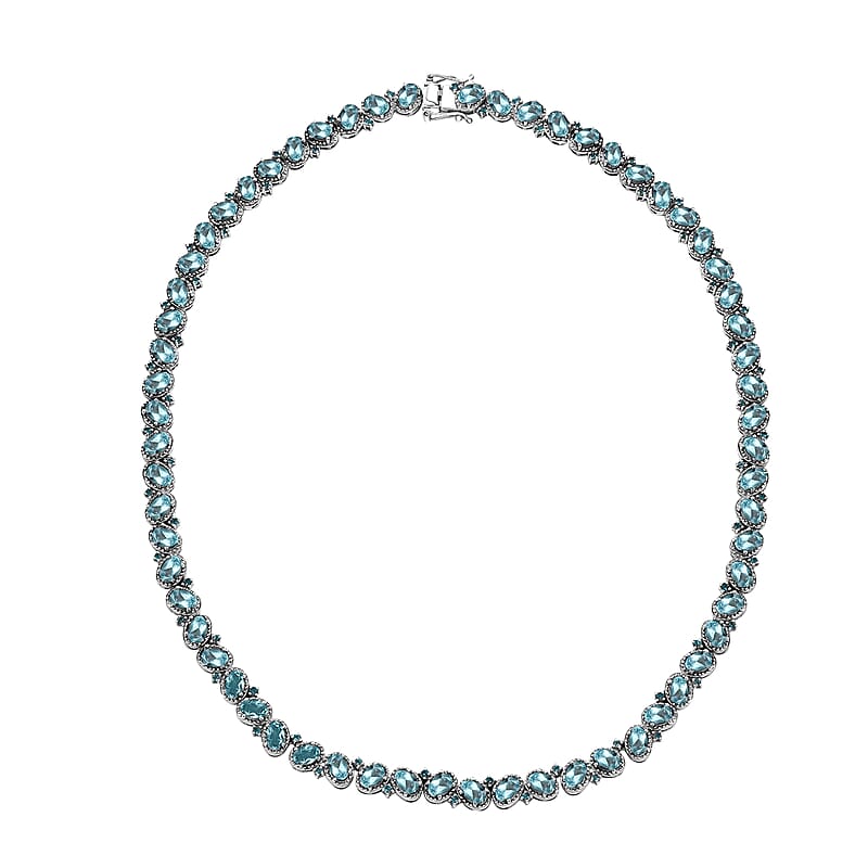 D'Joy Betroka Blue Apatite 31.20 ctw Floral Vine Necklace in Rhodium Over Sterling Silver 18 Inches