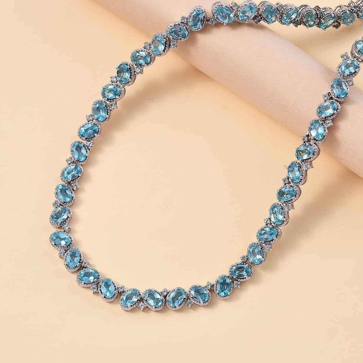 Betroka Blue Apatite 29.50 ctw Necklace in Rhodium Over Sterling Silver 18 Inches image number 1