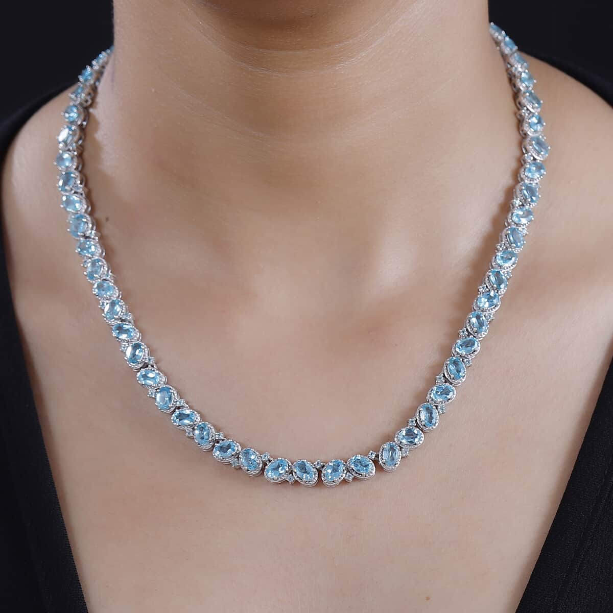 Betroka Blue Apatite 29.50 ctw Necklace in Rhodium Over Sterling Silver 18 Inches image number 2