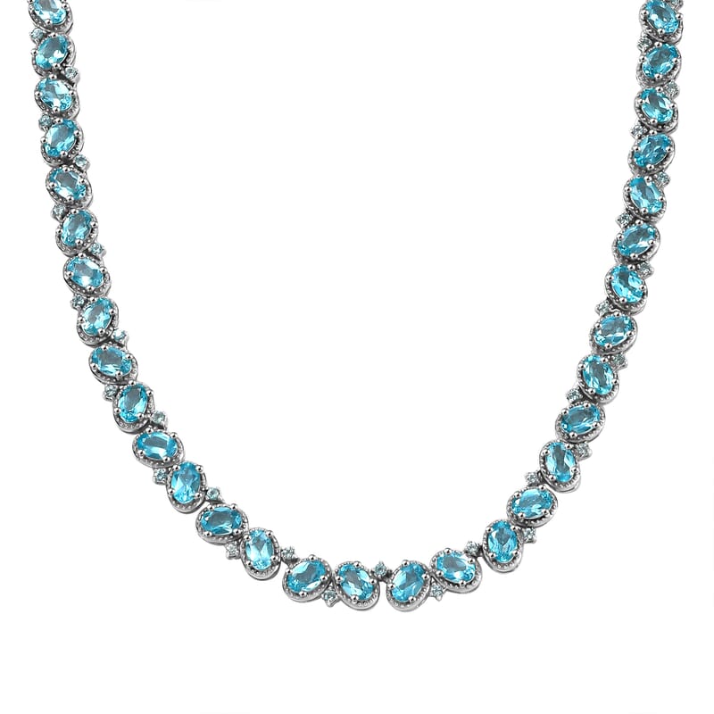 D'Joy Betroka Blue Apatite 31.20 ctw Floral Vine Necklace in Rhodium Over Sterling Silver 18 Inches