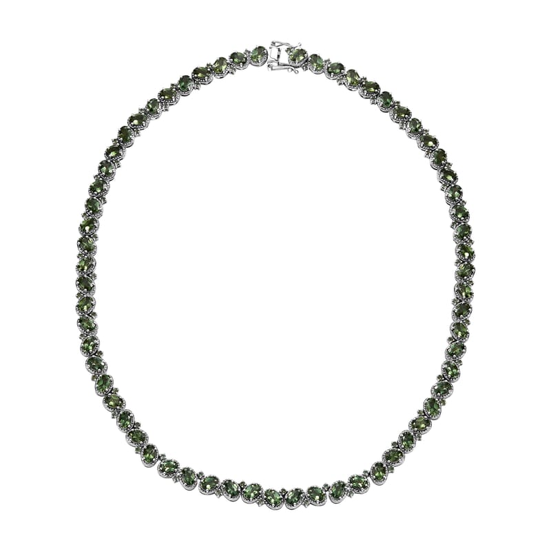 D'Joy Madagascar Green Apatite 31.40 ctw Floral Vine Necklace in Rhodium Over Sterling Silver 18 Inches