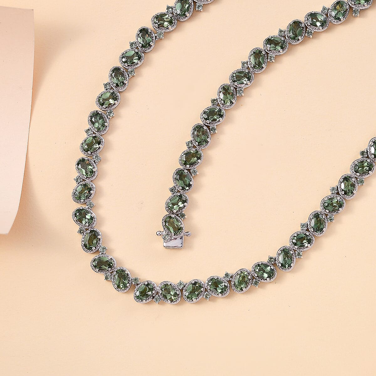 D'Joy Madagascar Green Apatite 31.40 ctw Floral Vine Necklace in Rhodium Over Sterling Silver 18 Inches image number 1