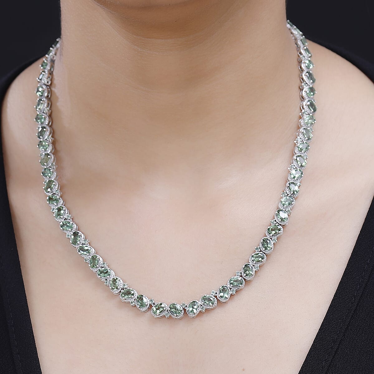 D'Joy Madagascar Green Apatite 31.40 ctw Floral Vine Necklace in Rhodium Over Sterling Silver 18 Inches image number 2