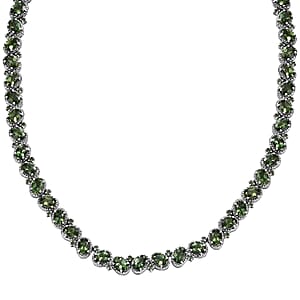 D'Joy Madagascar Green Apatite 31.40 ctw Floral Vine Necklace in Rhodium Over Sterling Silver 18 Inches