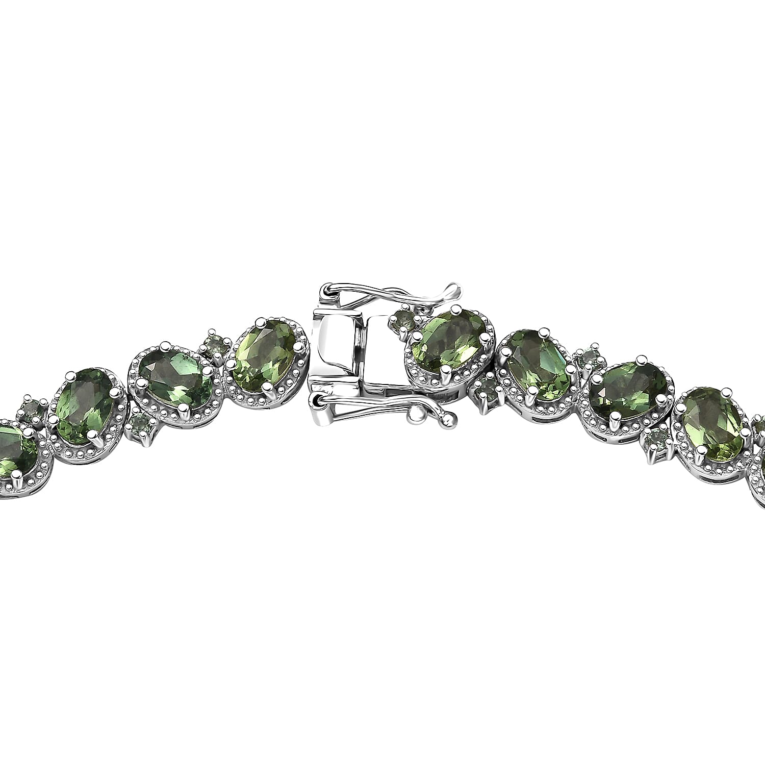 D'Joy Madagascar Green Apatite 31.40 ctw Floral Vine Necklace in Rhodium Over Sterling Silver 18 Inches
