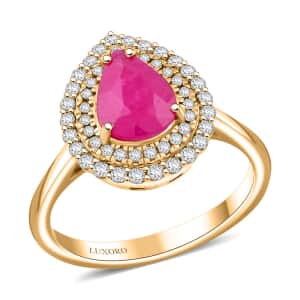 Certified & Appraised Luxoro AAA Mozambique Ruby and G-H I2 Diamond 2.15 ctw Double Halo Ring in 14K Yellow Gold (Size 10.0) 4.70 Grams