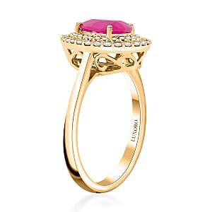 Certified Luxoro AAA Mozambique Ruby, Diamond Double Halo Ring in 14K Yellow Gold 2.15 ctw (Size 10.0)