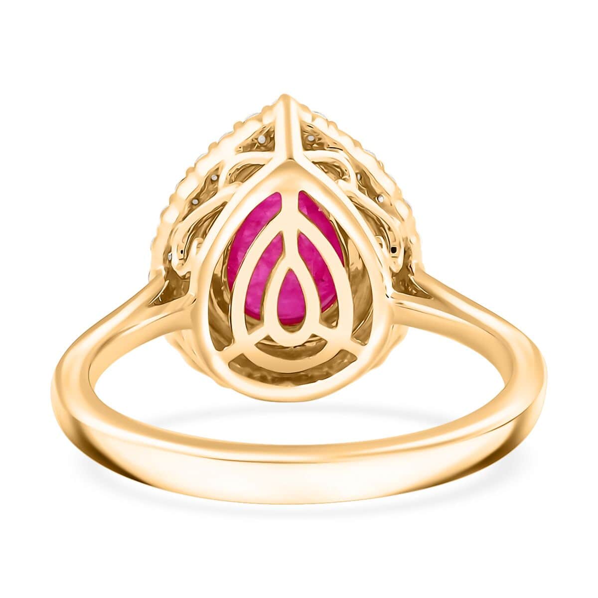 Certified & Appraised Luxoro AAA Mozambique Ruby and G-H I2 Diamond 2.15 ctw Double Halo Ring in 14K Yellow Gold (Size 10.0) 4.70 Grams image number 4