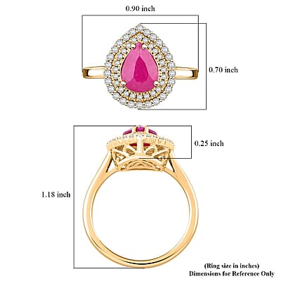 Certified and Appraised Luxoro AAA Mozambique Ruby, Diamond Double Halo Ring in 14K Yellow Gold 2.15 ctw (Size 11.0)