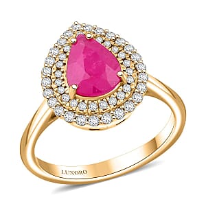 Certified Luxoro AAA Mozambique Ruby, Diamond Double Halo Ring in 14K Yellow Gold 2.15 ctw (Size 5.5)