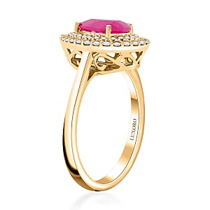 Certified Luxoro AAA Mozambique Ruby, Diamond Double Halo Ring in 14K Yellow Gold 2.15 ctw (Size 6.0)